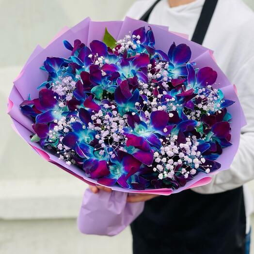 Bouquet of 51 blue orchids