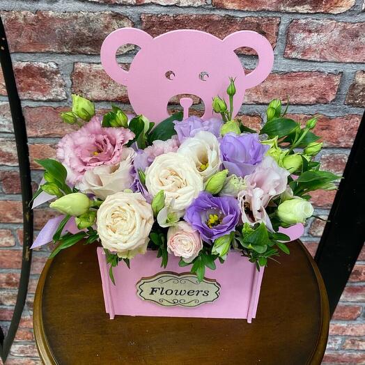 Mishka with east and bush rose