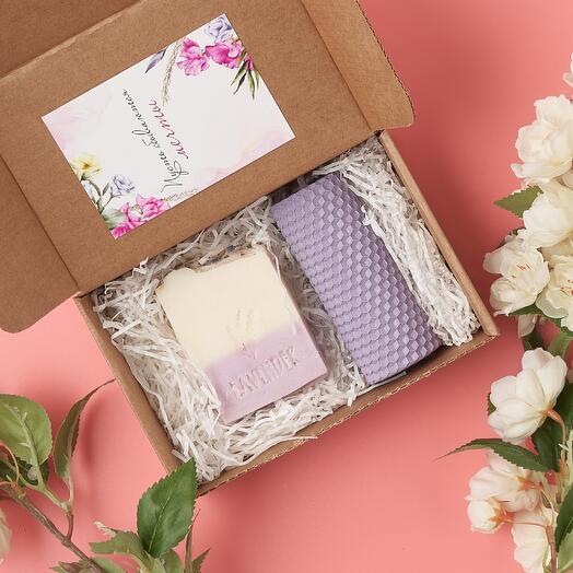 Gift set of candle and soap handmade lavender on March 8 to a colleague, girl, mother