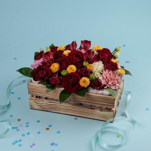 Flowers in the box of beloved mom