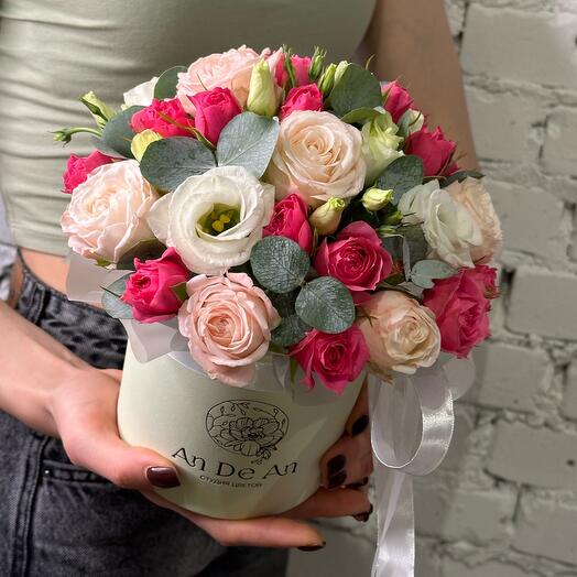 Цветы в коробке с ароматным эвкалиптом " Мятное послевкусие "