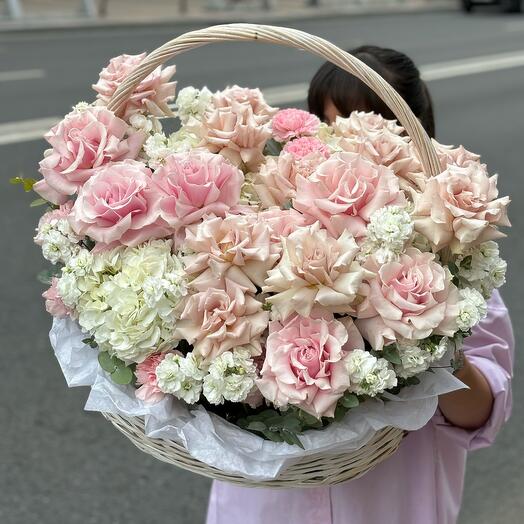 Big delicate basket with French roses