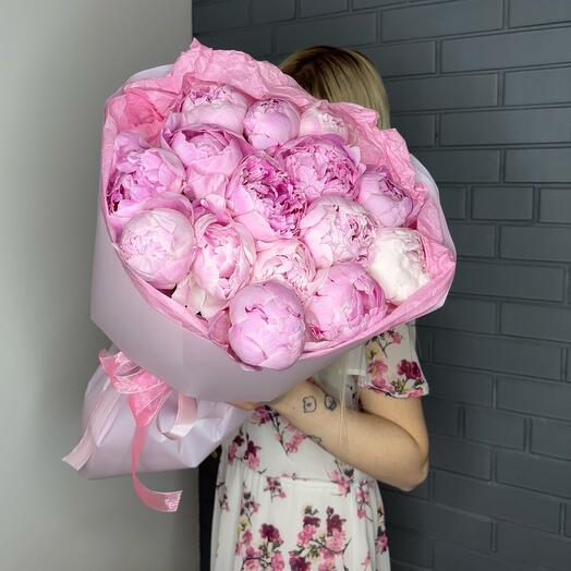 Букет розовые пионы Сара Бернар (15)