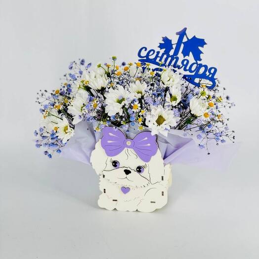 Цветы в кашпо собачка в подарок на 1 сентября