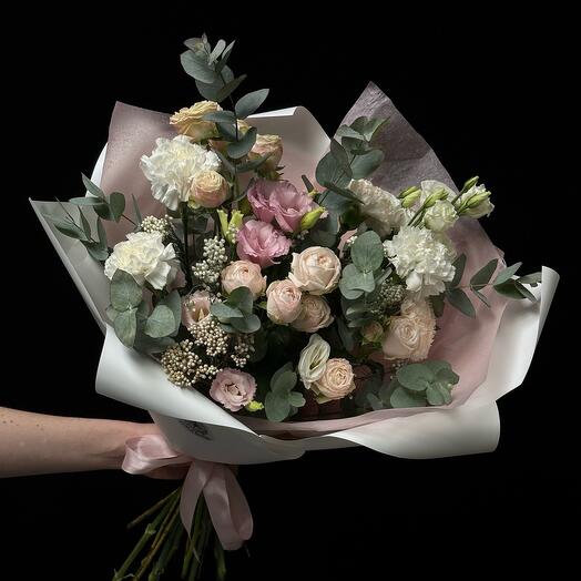 Buket ♦ ️ “Tenderness” The most delicate bouquet of bush roses in pink-peach tones
