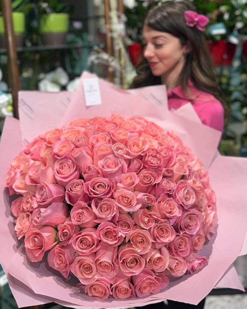 101 розовая роза 50 см великолепная 💖