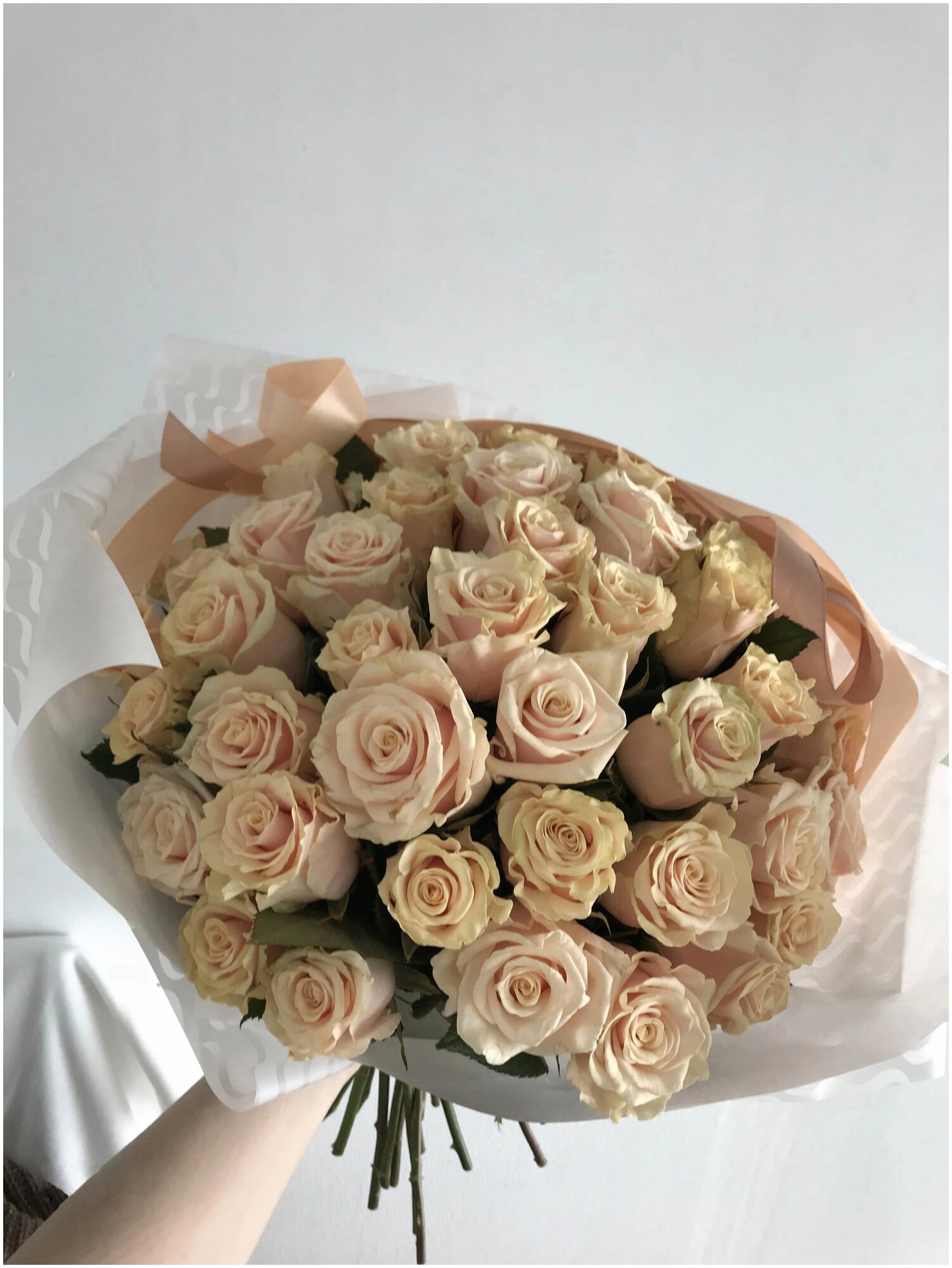 5 cream roses