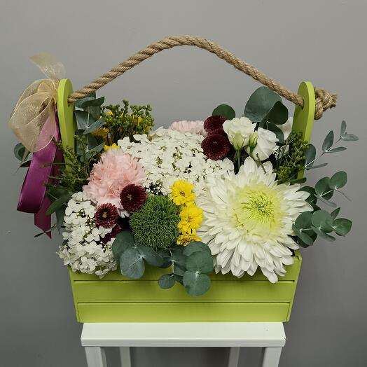Flowers in a wooden box