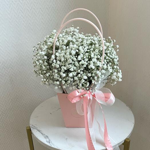 Gypsophyla in pink handbag