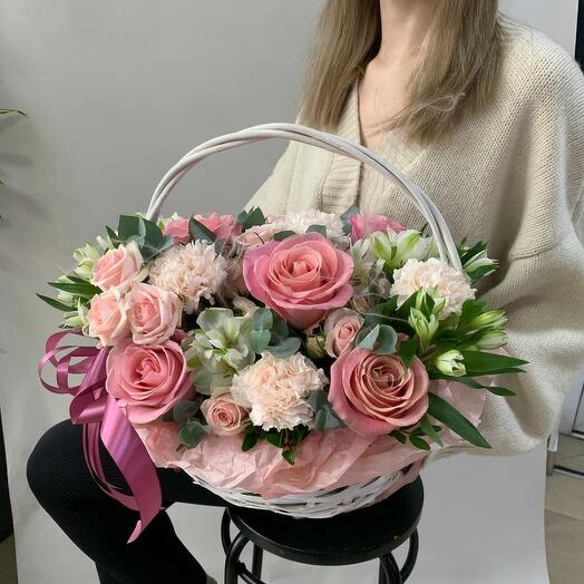 Delicate bouquet with cream roses and twigs of eucalyptus bouquet 46
