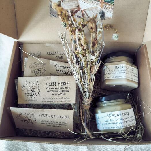 Подарочный набор с чаем и мёдом "Выздоравливай"