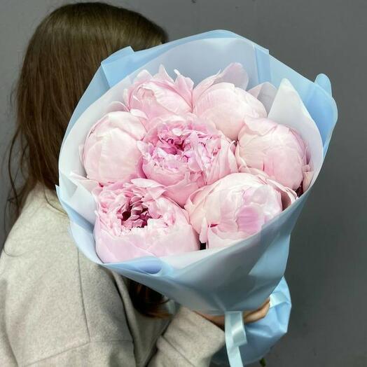 Букет - нежные розовые пионы Сара Бернар 7 шт