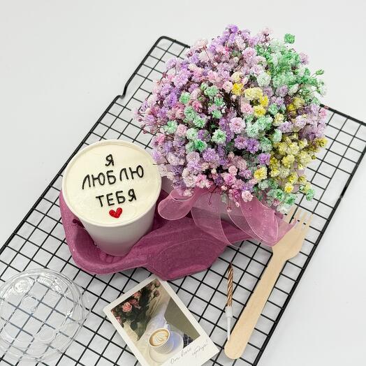 Гипсофила в стакане и бенто торт в стакане Люблю