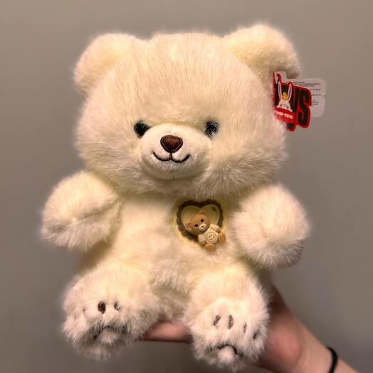 Мишка пушистый со спиннером белый 20 см