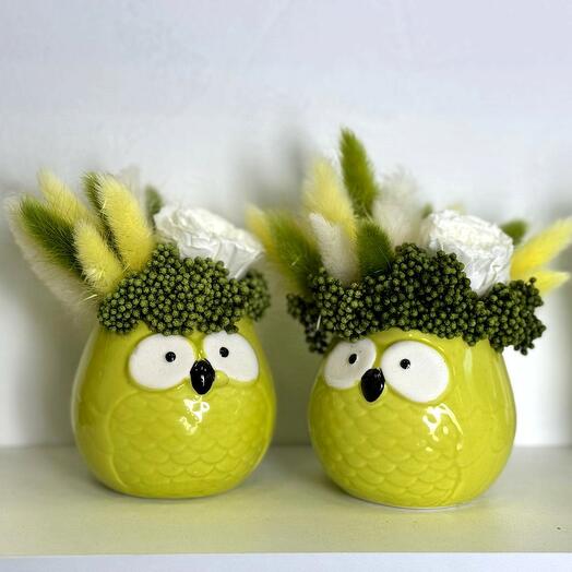 Интерьерная композиция "Свадьба в Малиновке" декорированные сухоцветами и розами| цветы в кашпо, 2 шт