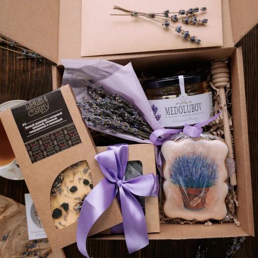Gift set with lavender, handmade chocolate Provence