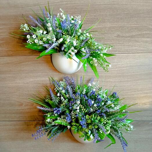 Ландыши и Лаванда в подвесных кашпо(искусственные цветы) без сверления стен 2шт