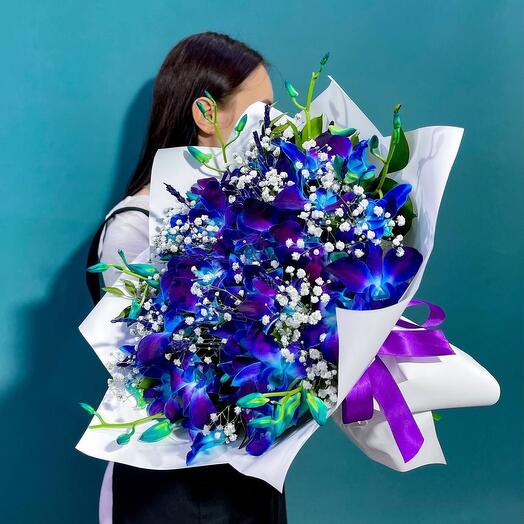 Bouquet of space orchids with gypsophila. Author's bouquet 301. Leora Flowers House of Floral Fashion